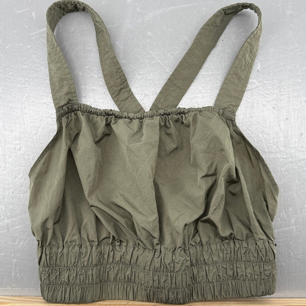 Free People Movement Womens Olive Green Smocked Crisscross Back Crop Top Small